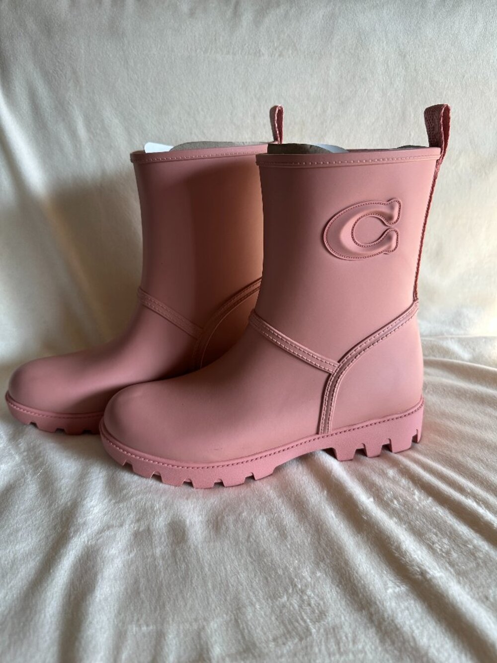 NIB! Rare! Coach CW977 Women's Ryder Rainboot In Pink Petal Size US 5B/EUR 35.5B